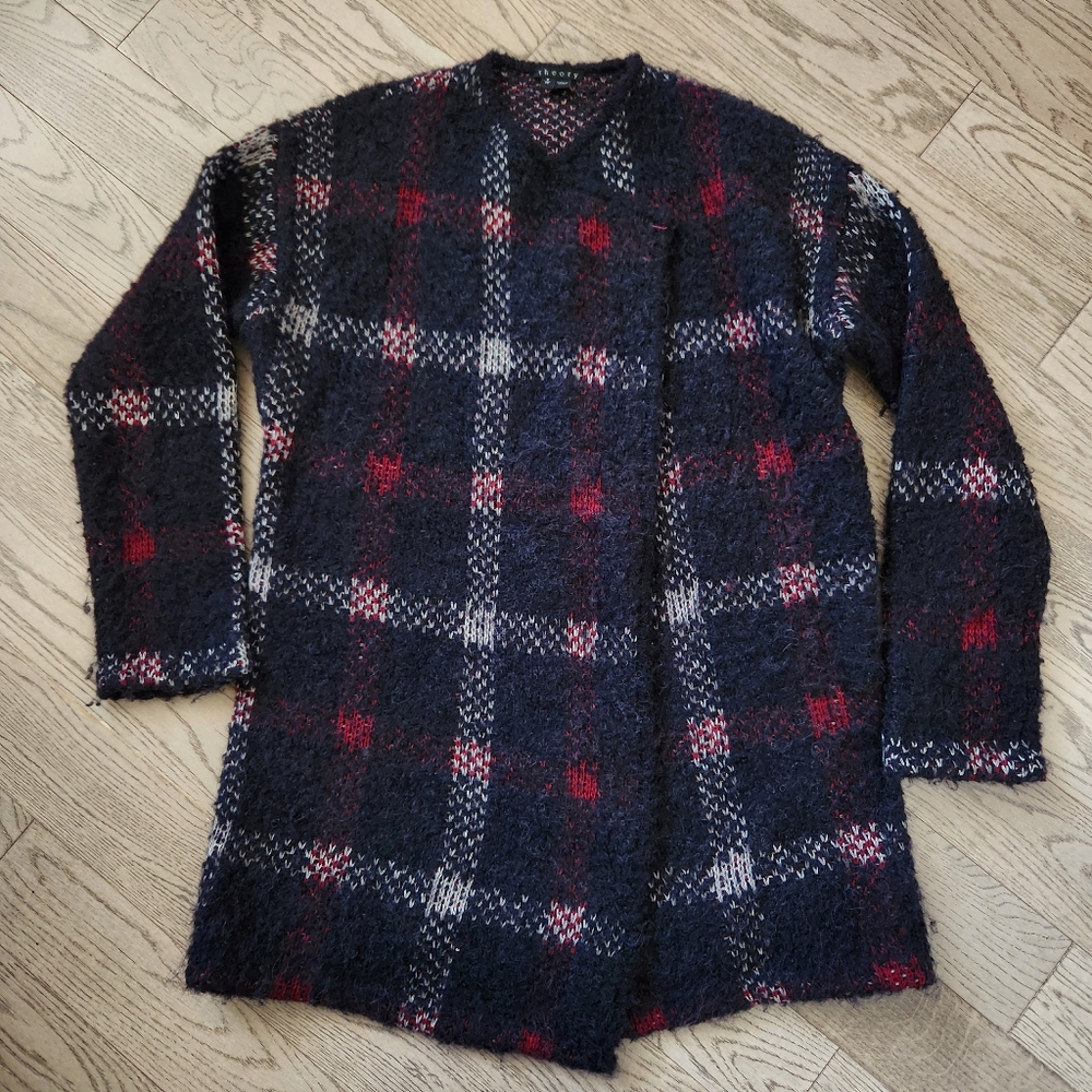 Theory Loryelle Darcian Checkered Long Cardigan Small